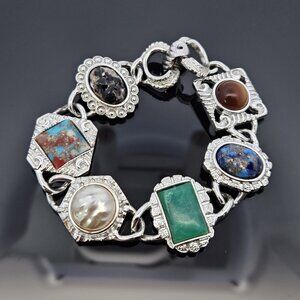 Sarah Coventry Costume Jewelry Multi Gemstone Stone Art Deco Bracelet 7 Inches